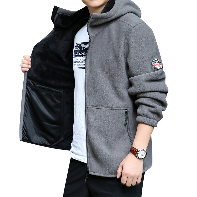 Men's fleece hooded jacket for outdoor with thermal lining, windproof surface and zip pockets Shop Velvia