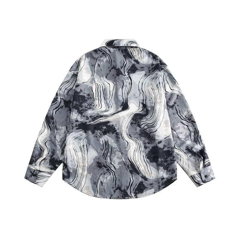 Unisex Boxy Overshirt Jacket with Marble Print and Traditional Toggle Closure Look Shop Velvia