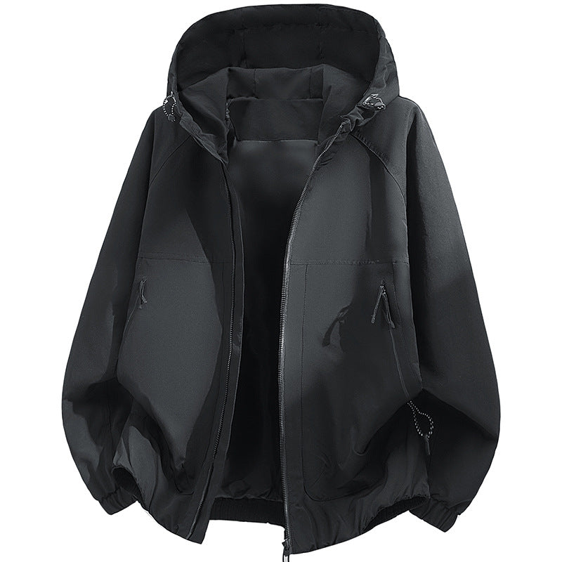 Men's Oversized Hooded Softshell Jacket with Technical Surface and Drawstring Hem Shop Velvia