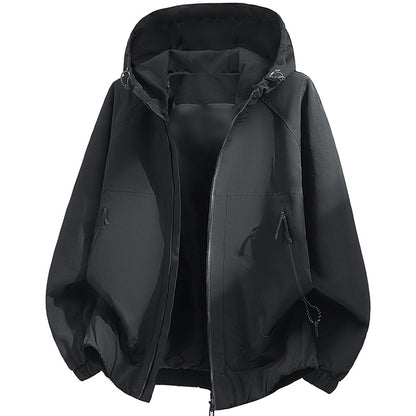 Men's Oversized Hooded Softshell Jacket with Technical Surface and Drawstring Hem Shop Velvia