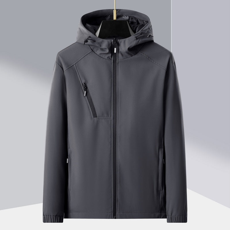 Men's lightweight softshell outdoor jacket with ergonomic hood and diagonal chest zip Shop Velvia