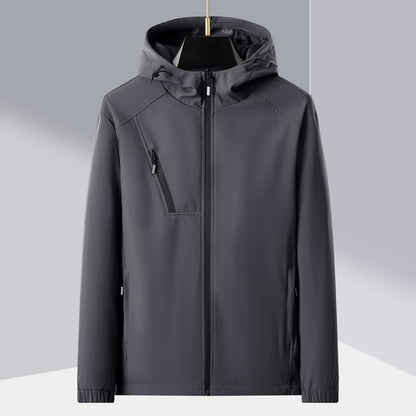 Men's lightweight softshell outdoor jacket with ergonomic hood and diagonal chest zip Shop Velvia