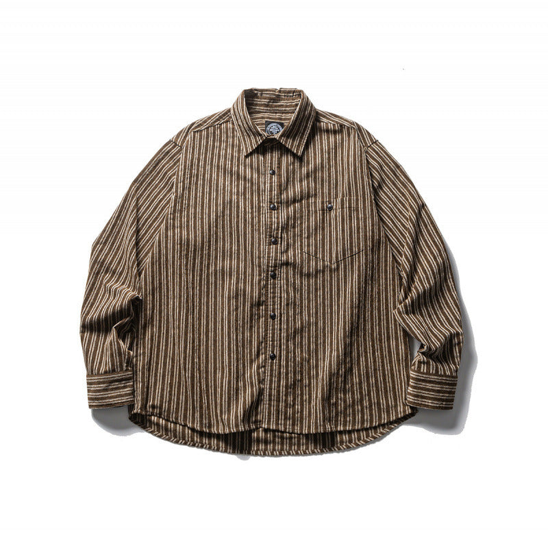 Men's Oversize Cord Shirt with Vertical Stripes, Chest Pocket and Rounded Hem Shop Velvia