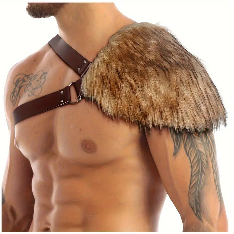 Men's shoulder harness with removable faux fur shoulder pad and adjustable leather straps Shop Velvia