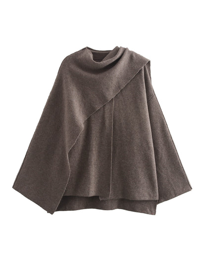 Women's cape with asymmetrical fall, stand-up collar and wool blend Shop Velvia