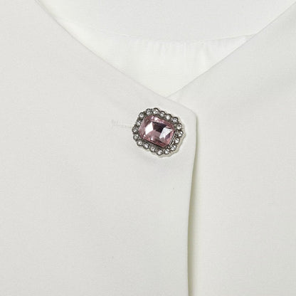 Women's Cropped Boxy Jacket with Decorative Buttons and Round Neckline Shop Velvia