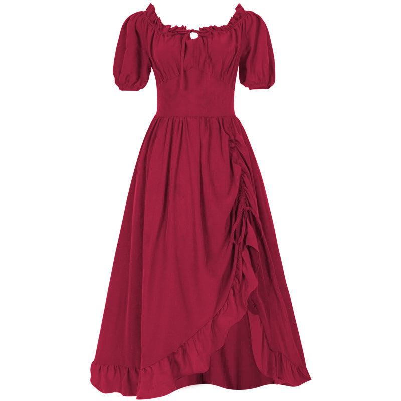 Women’s romantic maxi dress with off-the-shoulder neckline, puff sleeves, fitted bodice, and side ruching Shop Velvia