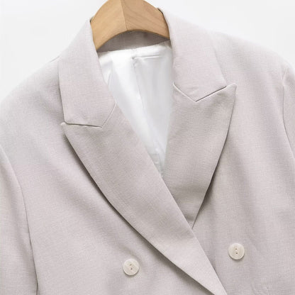 Women Cropped Double-Breasted Blazer with Lapel Collar Shop Velvia