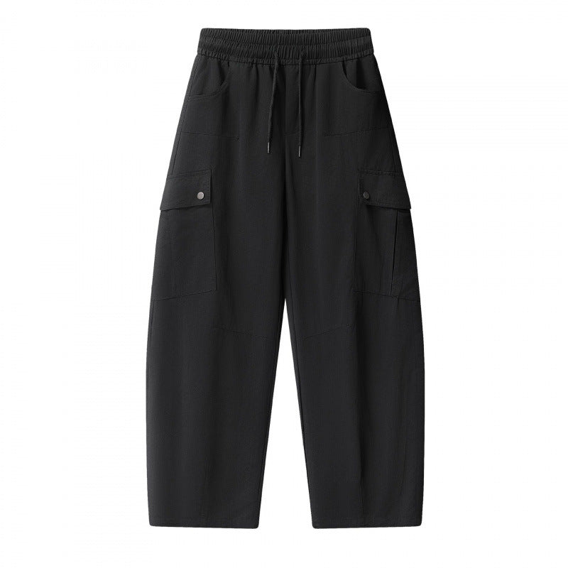 Unisex Loose Cargo Pants with Elastic Waistband, Drawstring and Patch Flap Pockets Shop Velvia