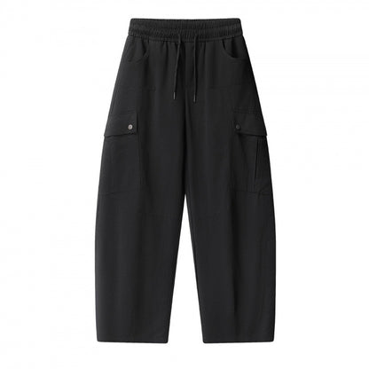 Unisex Loose Cargo Pants with Elastic Waistband, Drawstring and Patch Flap Pockets Shop Velvia