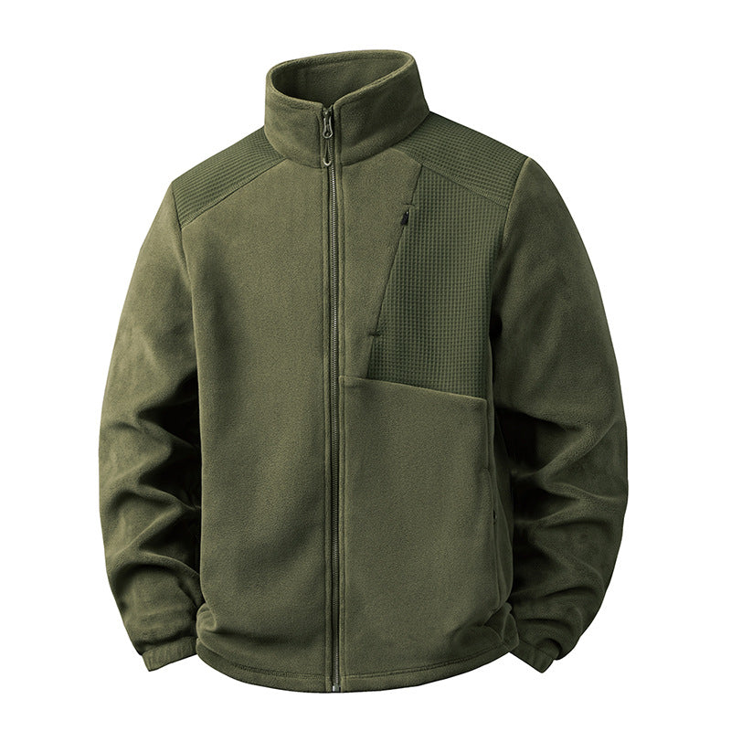 Men's fleece jacket with stand-up collar and reinforced shoulder panels Shop Velvia