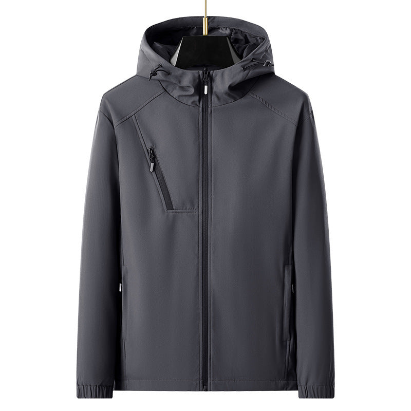 Men's lightweight softshell outdoor jacket with ergonomic hood and diagonal chest zip Shop Velvia