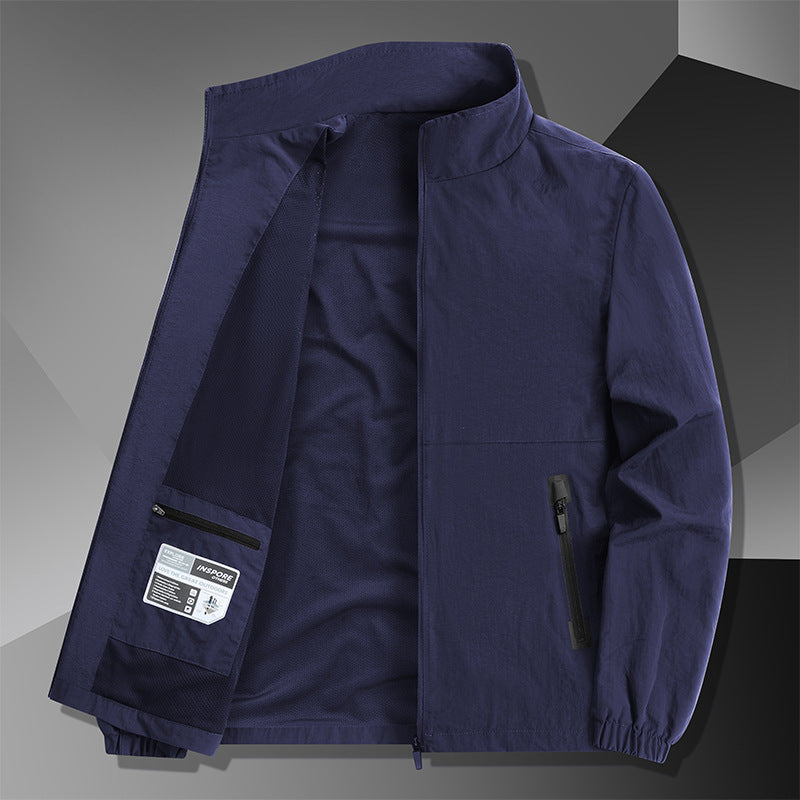 Men's Lightweight Cotton Blend Transitional Jacket with Stand-Up Collar and Concealed Zipper Shop Velvia