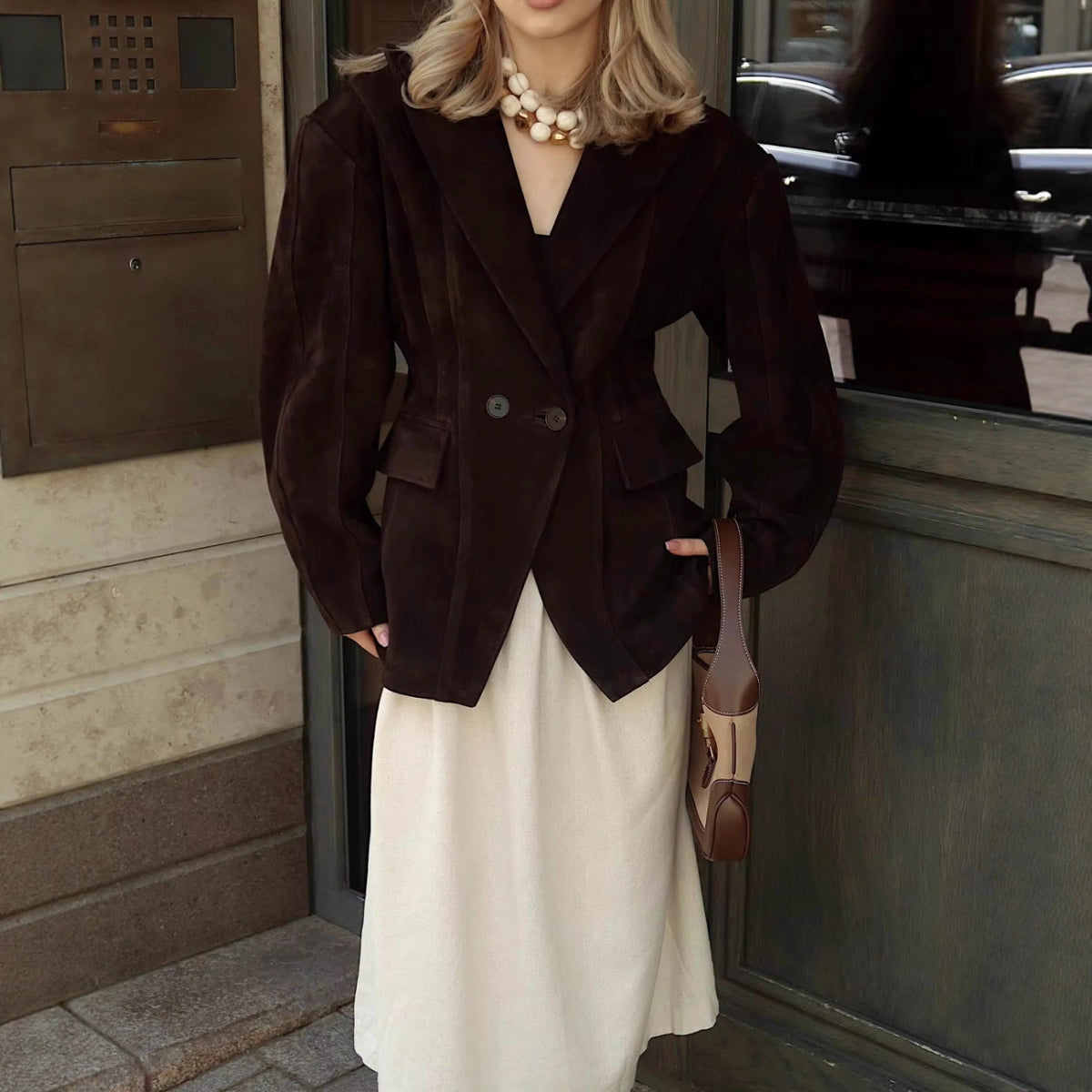 Women Tailored Velvet Imitation Blazer with Double Breasted and Patch Pockets Shop Velvia