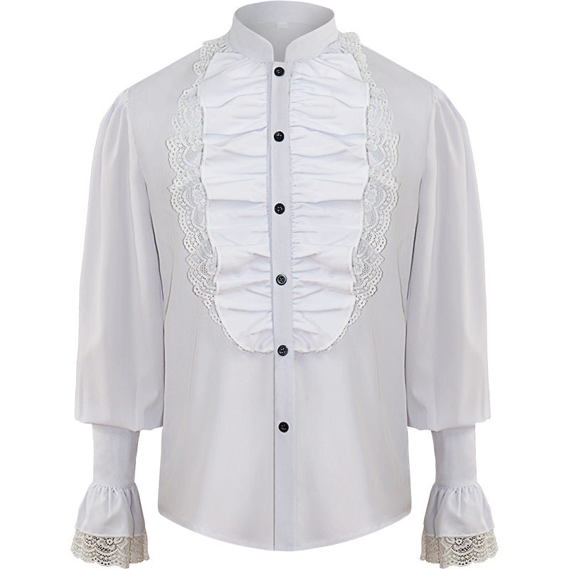 Ladies nan romantic Victorian ruffled blouse with stand-up collar and lace cuffs Shop Velvia