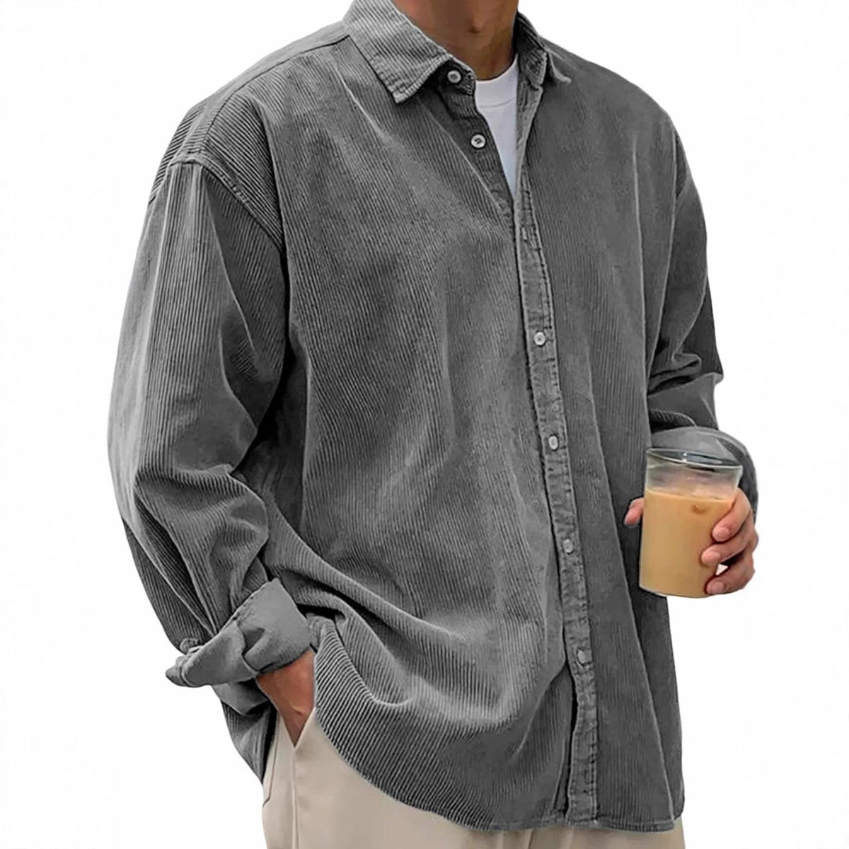 Men's casual cord shirt made of fine ribbed fabric with oversized fit Shop Velvia