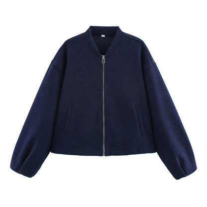 Women's Boxy Wool Blend Zip Jacket with Short Hem and Drawstring Shop Velvia
