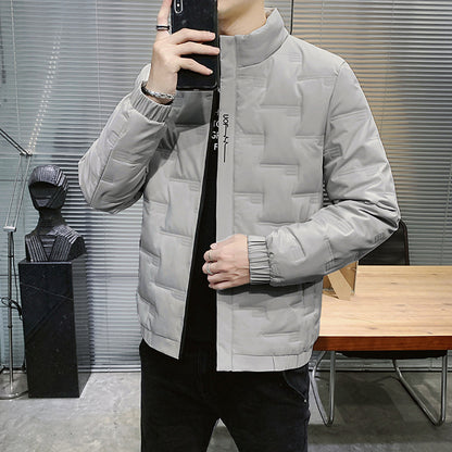 Men's Stand Collar Quilted Jacket with Geometric Quilting and Elastic Cuffs Shop Velvia