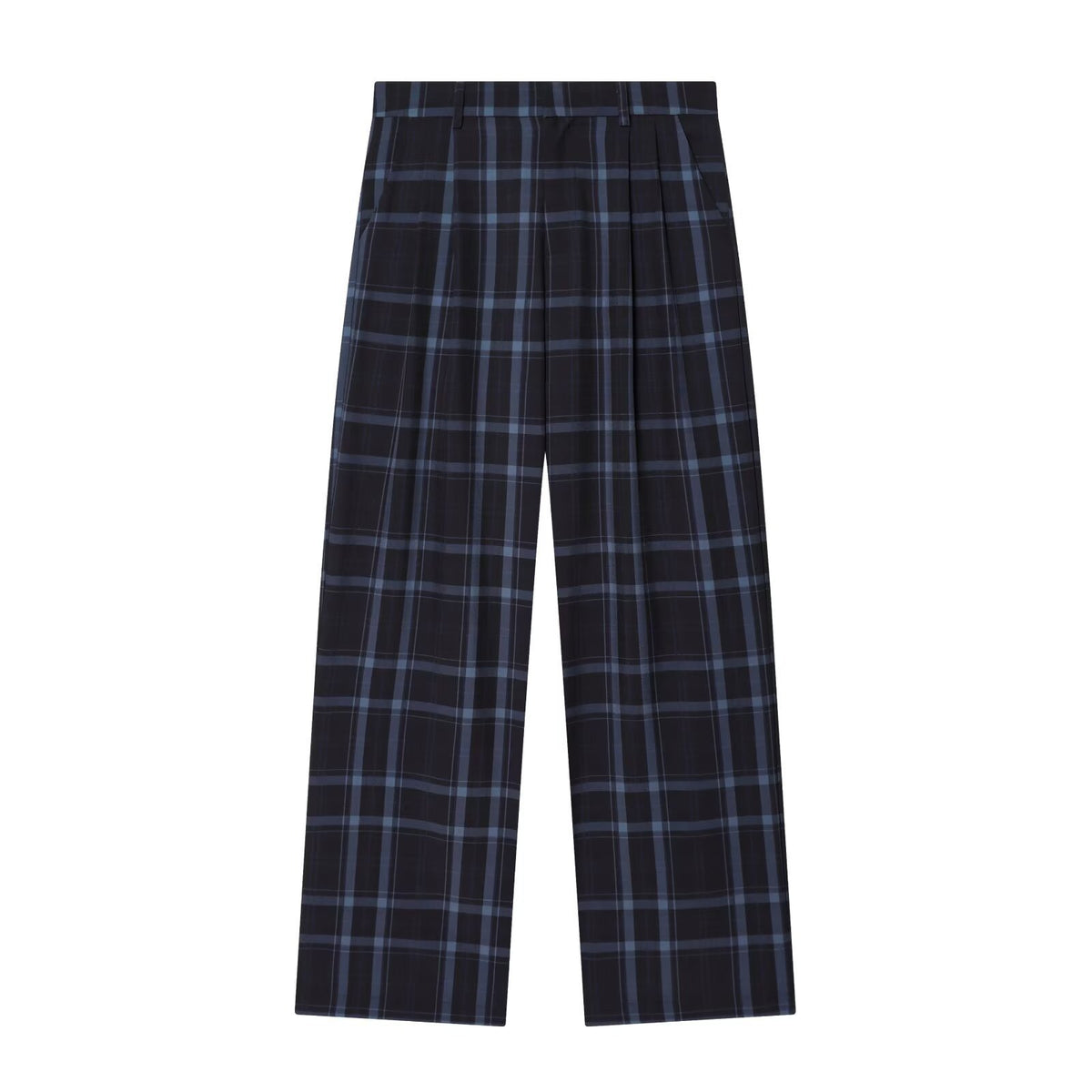 Women's high-waisted checked trousers with wide leg, crease and belt loops Shop Velvia