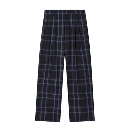 Women's high-waisted checked trousers with wide leg, crease and belt loops Shop Velvia