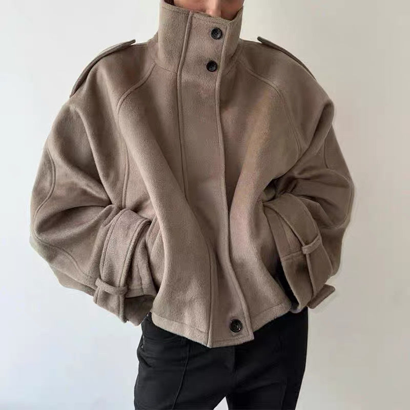 Women's short coat in cape look with high stand-up collar, epaulettes and wide raglan sleeves Shop Velvia