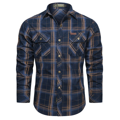 Men's checked flannel outdoor shirt with reinforced flap chest pockets and ergonomic back detail Shop Velvia