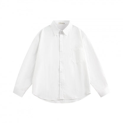 Unisex Oversize Lightweight Structured Cotton Shirt with Chest Pocket and Rounded Hem Shop Velvia