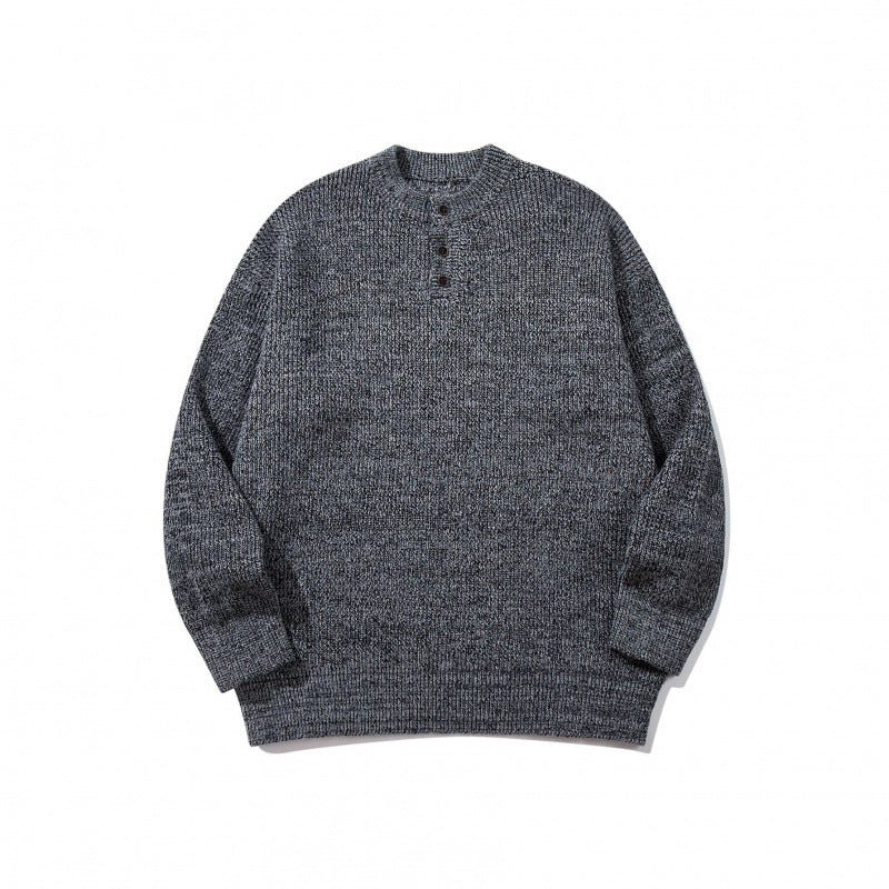 Unisex Oversize Chunky Knit Henley Sweater with Melange Structure and Ribbed Finishes Shop Velvia