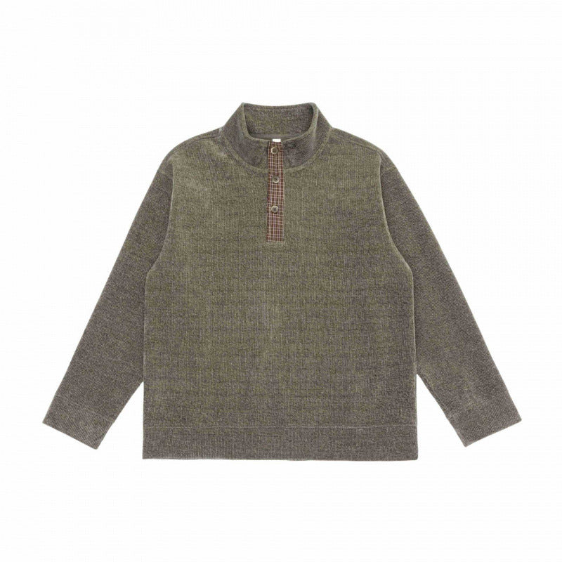 Unisex Boxy Knit Sweater with Half Button Placket and Stand-Up Collar Shop Velvia