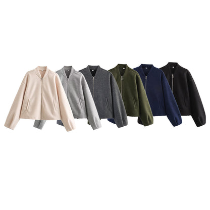 Women's Boxy Wool Blend Zip Jacket with Short Hem and Drawstring Shop Velvia