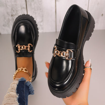 Women Chunky Platform Loafer with Metal Chain Detail and Profiled Rubber Sole Shop Velvia