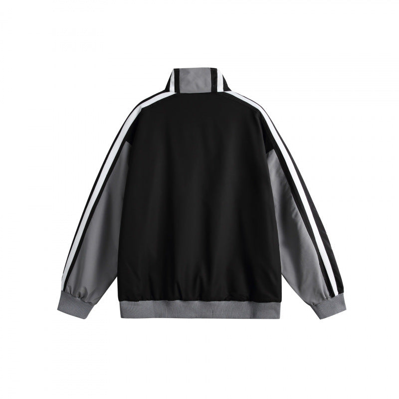 Unisex Lightweight Retro Track Jacket with Stand Collar, Contrasting Stripes and Ribbed Cuffs Shop Velvia