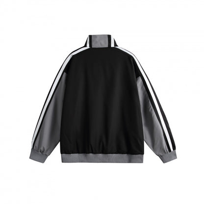 Unisex Lightweight Retro Track Jacket with Stand Collar, Contrasting Stripes and Ribbed Cuffs Shop Velvia