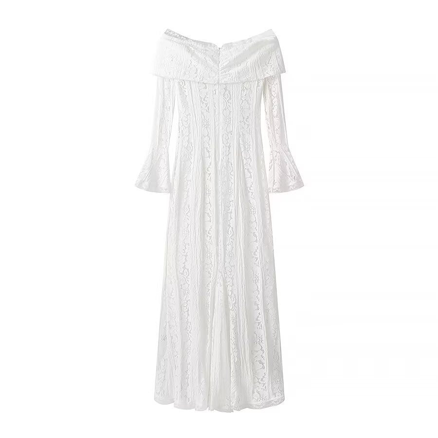 Ladies maxi dress made of lace with off-shoulder Carmen neckline and bell sleeves Shop Velvia