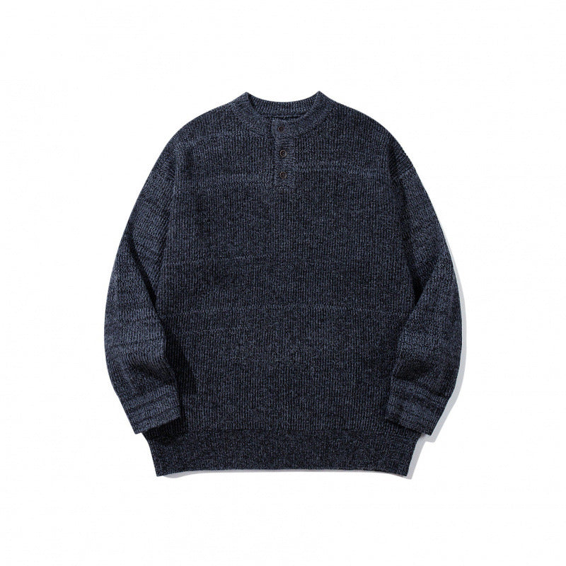 Unisex Oversize Chunky Knit Henley Sweater with Melange Structure and Ribbed Finishes Shop Velvia