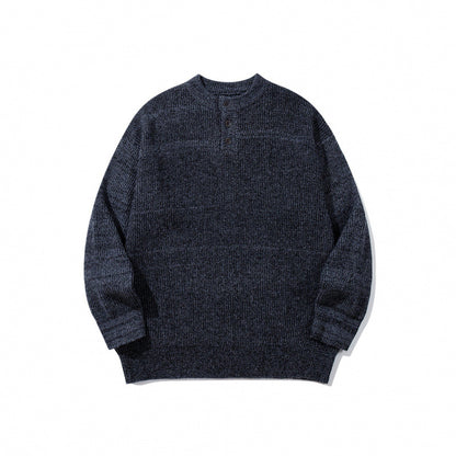 Unisex Oversize Chunky Knit Henley Sweater with Melange Structure and Ribbed Finishes Shop Velvia
