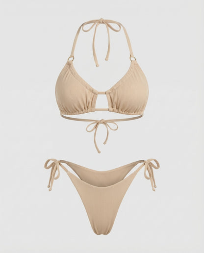 Women's Ruched Triangle Bikini Decorative Bridge