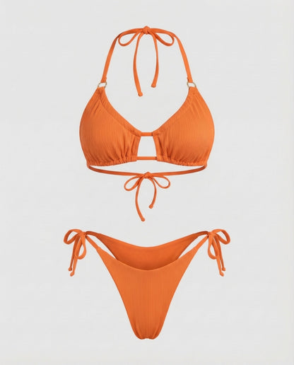 Women's Ruched Triangle Bikini Decorative Bridge