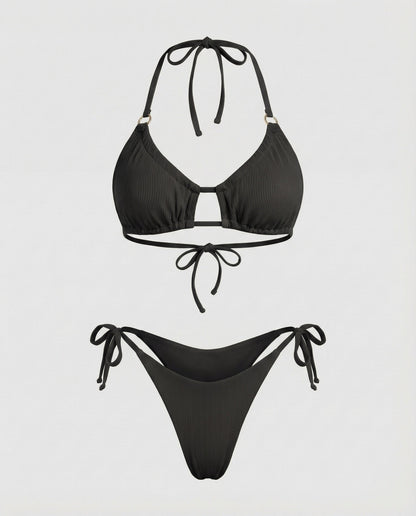 Women's Ruched Triangle Bikini Decorative Bridge