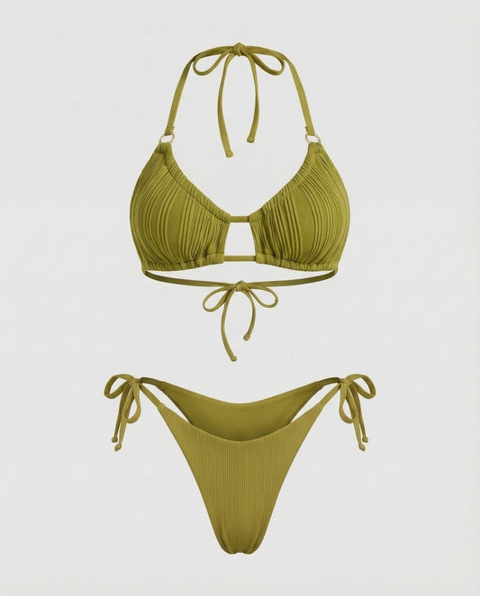 Women's Ruched Triangle Bikini Decorative Bridge