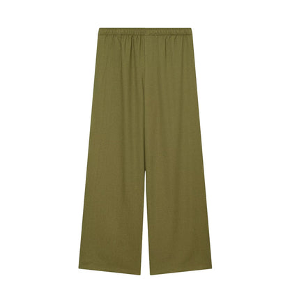 Women's Wide Palazzo Trousers with Elastic Waistband and Flowing Linen Mix Shop Velvia