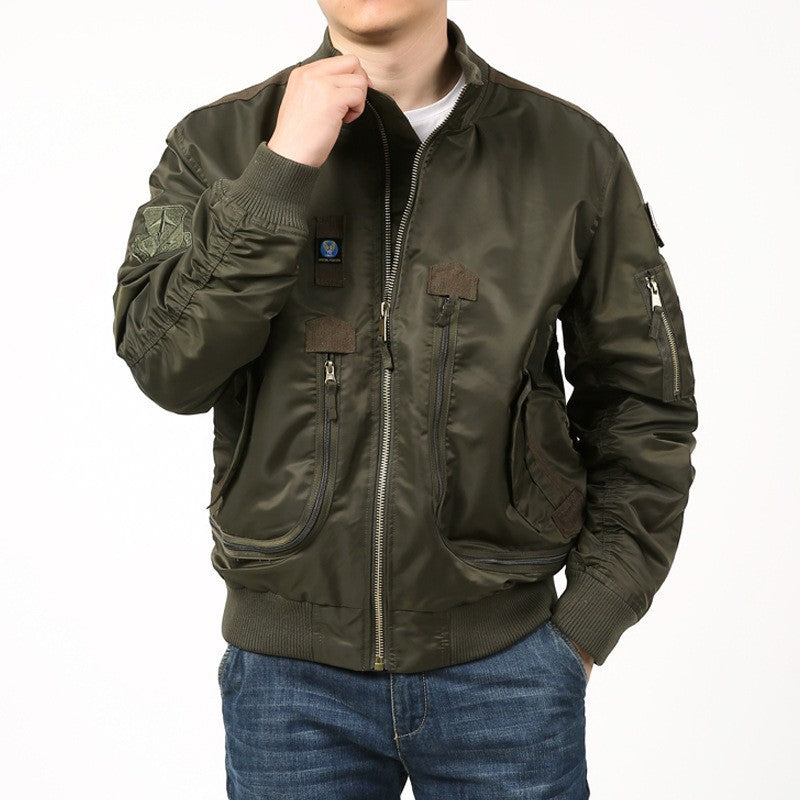 Men's Nylon Bomber Jacket Pilot Style with Multiple Pockets, Sleeve Utility Pocket and Ribbed Cuffs Shop Velvia