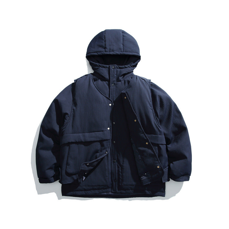 Unisex Padded Hooded Jacket with Removable Vest Insert and Ribbed Texture Shop Velvia