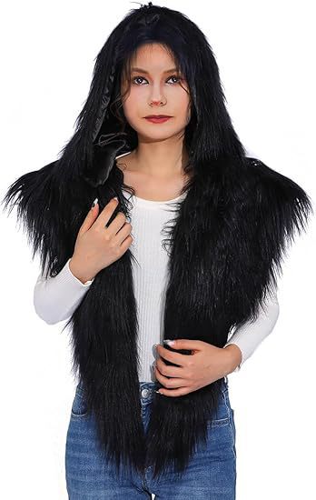 Women’s hooded scarf vest made of long-haired artificial fur Shop Velvia