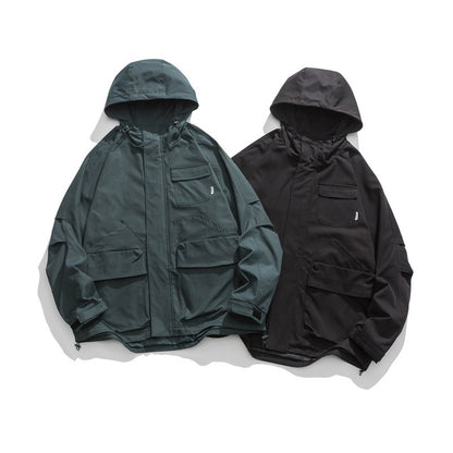 Unisex Boxy-Utility-Hooded Jacket with Multiple Pockets, Adjustable Hem and Windproof Shell Shop Velvia