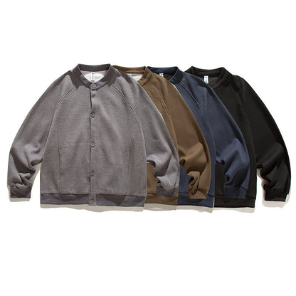 Men's waffle texture bomber-style cardigan with raglan sleeves and button placket Shop Velvia