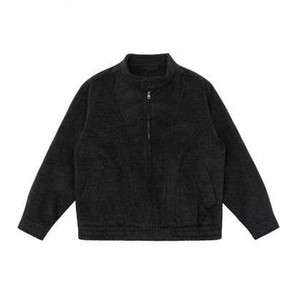 [Unisex] Boxy Wool Blend Zip Jacket in Overshirt Style with Short Stand-Up Collar Shop Velvia