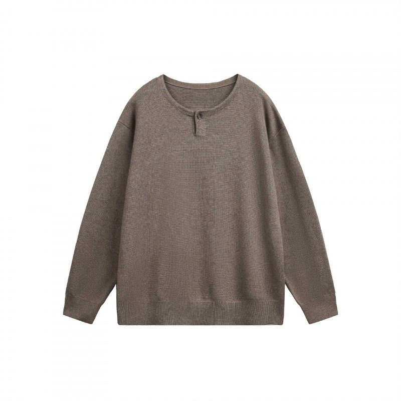 Unisex Oversize fine knit pullover with short Henley closure and structured mélange quality Shop Velvia