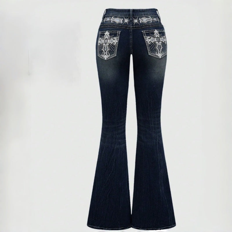 Women Bootcut Jeans with elaborate embroidery and high waist Shop Velvia