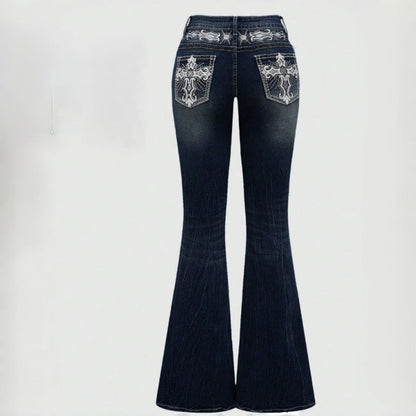 Women Bootcut Jeans with elaborate embroidery and high waist Shop Velvia